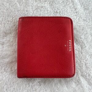 Fossil Red Leather Bifold Wallet